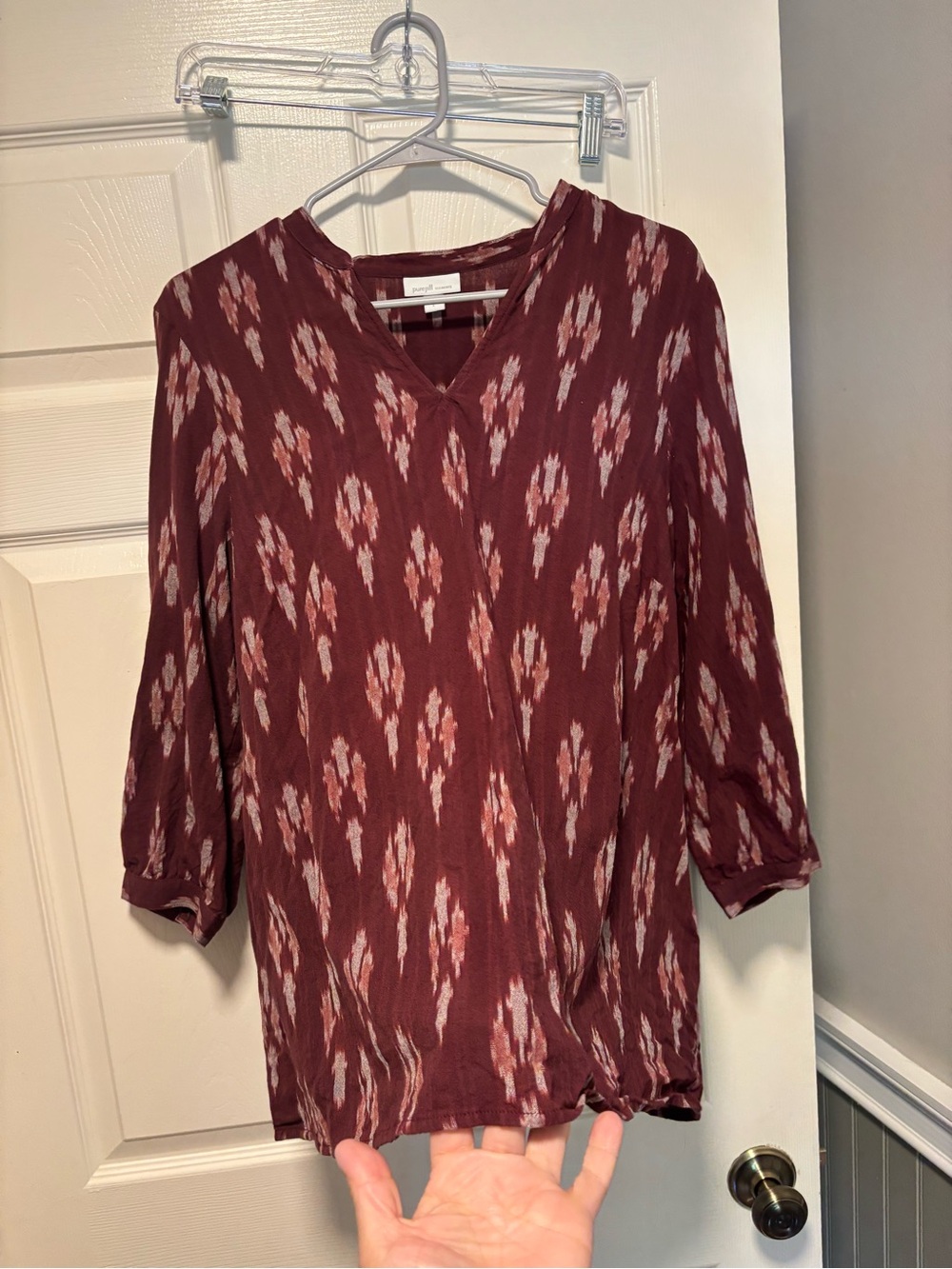 J.Jill Pure Jill Ikat Tunic Top Large Boho Cotton Blouse - Picture 8 of 9